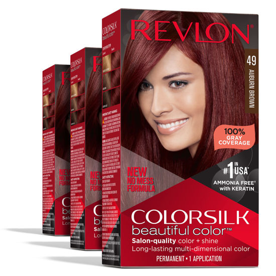 Picture of Permanent Hair Color by Revlon, Permanent Red Hair Dye, Colorsilk with 100% Gray Coverage, Ammonia-Free, Keratin and Amino Acids, Red Shades (Pack of 3)