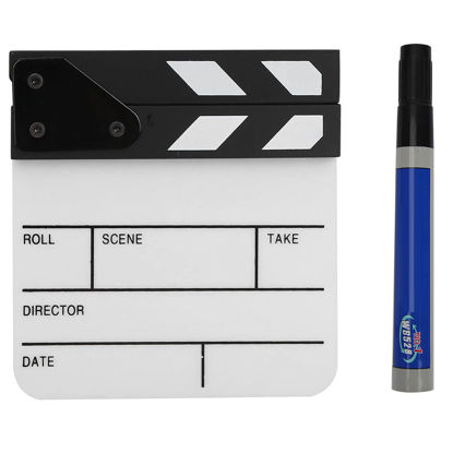 Picture of for Small Clapboard Senyar Clap Board,Mini Acrylic Director Scene Clapperboard TV Movie Action Board Film Cut Prop with Pen,15 * 16.5 * 2.5cm/5.9 * 6.5 * 1inch(White/Black)