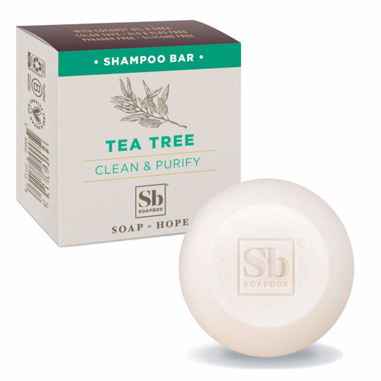 Picture of Soapbox Tea Tree Shampoo Bar, Natural, Eco Friendly Bar Shampoo for Dry Scalp | Color Safe, Sulfate Free, Paraben Free, Silicone Free, Cruelty Free, and Vegan Shampoo, 3.1oz (Pack of 1)