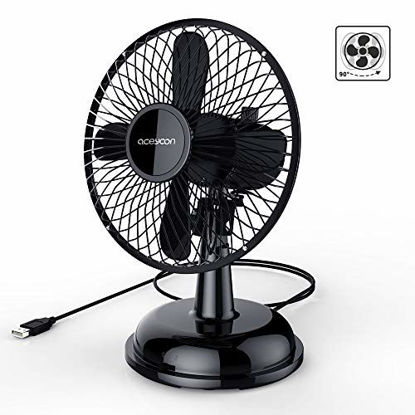 Picture of aceyoon 4 inch USB Oscillating Fan 90 Degree Rotating Deak Fan Head-Shake Fan 2 Speeds 2000RPM Quiet Metal Personal Fan Suitable for Office and Home Portable USB Fan