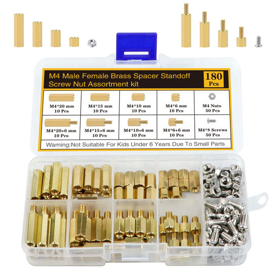 Picture of Csdtylh 180Pcs M4 Motherboard Standoffs&Screws&Nuts Kit, Hex Male-Female Brass Spacer Standoffs, Laptop Screws for DIY Computer Build, Electronic Projects, Raspberry Pi, Circuit Board etc.