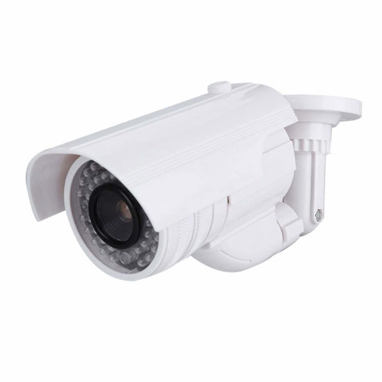 Picture of Dummy Camera Waterproof Fake Security Camera with Flashing Red LED Light for Indoor Outdoor Use (Without Battery) - White