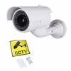 Picture of Dummy Camera Waterproof Fake Security Camera with Flashing Red LED Light for Indoor Outdoor Use (Without Battery) - White