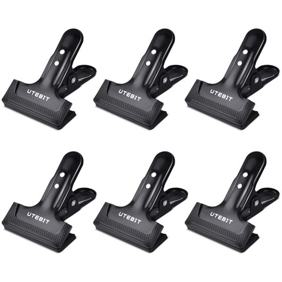 Picture of UTEBIT Backdrop Clips 6 Pack Muslin Spring Clamps Heavy Duty Photography Background Clips with Protective Rubber Large Backdrop Clamps for Backdrop Stand, Photo Studio