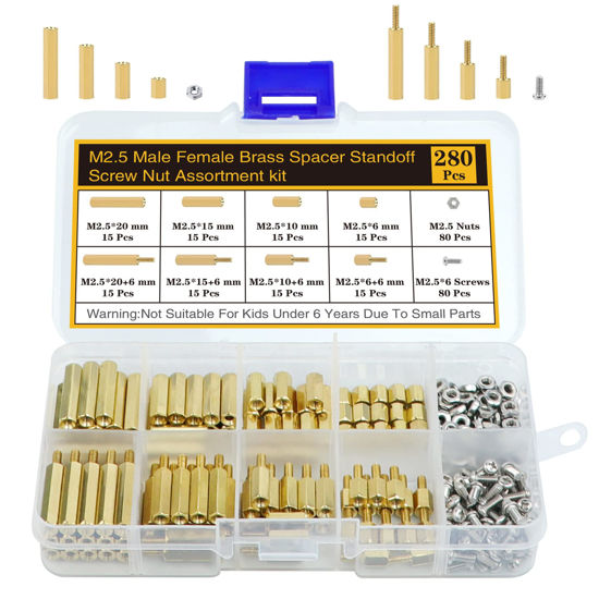 Picture of Csdtylh 280Pcs M2.5 Motherboard Standoffs&Screws&Nuts Kit, Hex Male-Female Brass Spacer Standoffs, Laptop Screws for DIY Computer Build, Electronic Projects, Raspberry Pi, Circuit Board etc.