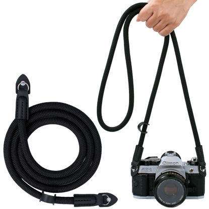 Picture of PIBIETTN 120cm Camera Strap Compatible with Sony Nikon Canon Fuji Climbing Rope Camera Shoulder Neck Strap SLR, DSLR, Mirrorless Cameras (Black)