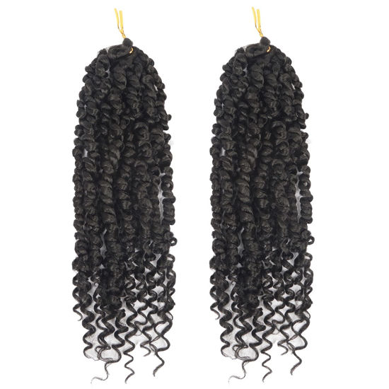 Picture of 2 Pack Passion Twist Hair 12 Inch Natural Black Short Passion Twist Crochet Hair Pretwisted, Pre Looped Passion Twist Crochet Braids Bohemian Crochet Hair