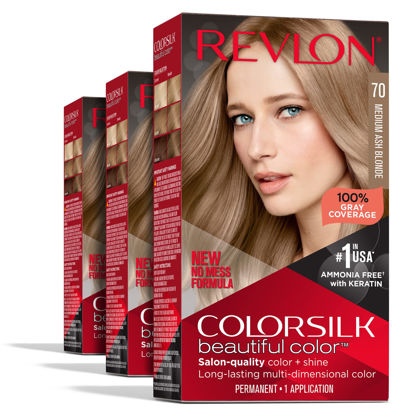 Picture of Permanent Hair Color by Revlon, Permanent Blonde Hair Dye, Colorsilk with 100% Gray Coverage, Ammonia-Free, Keratin and Amino Acids, Blonde Shades (Pack of 3)