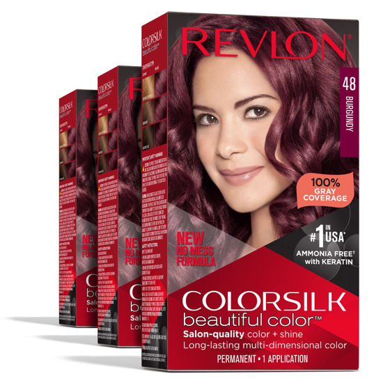 Picture of Permanent Hair Color by Revlon, Permanent Red Hair Dye, Colorsilk with 100% Gray Coverage, Ammonia-Free, Keratin and Amino Acids, Red Shades (Pack of 3)