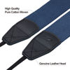 Picture of PADWA Blue Camera Straps for Photographers - Full Grain Leather Head,2" Cotton Woven Camera Strap with Quick Release,Adjustable Camera Strap for All Cameras,Gift for Men & Women Photographers