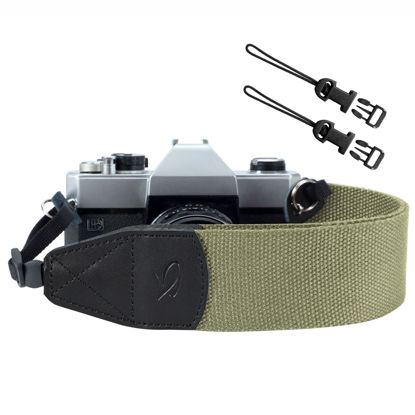 Picture of PADWA Light Green Camera Straps for Photographers - Full Grain Leather Head,2" Cotton Woven Camera Strap with Quick Release,Adjustable Camera Strap for All Cameras,Gift for Men & Women Photographers