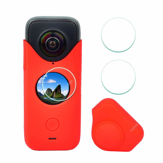 Picture of Red Rubber Sleeve Case for Insta360 ONE X2 + Screen Protector,ULBTER Silicone Protective Case for Insta 360 ONE X2 Panoramic Action Camera Accessory