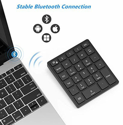 Picture of Bluetooth Number Pad, Holihifi Portable Wireless 28-Key Numeric Keypad with Multiple Shortcuts for Laptop, Smartphones, Tablets, Laptop, Mac, PC and More (Black)