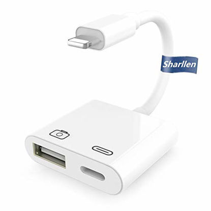 Picture of Lightning USB3 Camera Adapter with Charging Port,Sharllen Apple MFi Certified USB OTG Reader iPhone Charger Cable Compatible iPhone12Pro/11/X/8/7/6/iPad,USB Drive,MIDI Keyboard,Mouse WhiteiOS9.2-13+