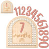 Picture of Huray Rayho Boho Rattan Monthly Milestone Cards Wooden Bohemian Milestone Blocks Rainbow Interchangeable Photo Props with 11 Swappable Numbers Set of 12 for Baby Growth Record Baby Shower Plaques