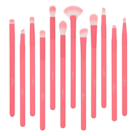 Picture of TEXAMO Eyeshadow Brushes, Makeup Brushes for Eyeshadow, Blending, Eyebrow, Eyeliner, Precision, Fan, Concealer, 12Pcs Eye shadow Brush Set Soft Synthetic Eye Makeup Brushes, Pink…