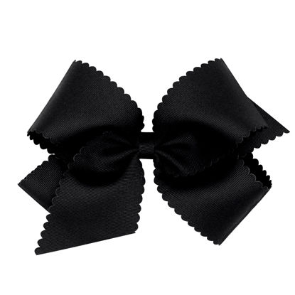 Picture of Wee Ones Girls' Classic Grosgrain Hair Bow with Scalloped Edges and Plain Wrap Center on a WeeStay Hair Clip, King, Black