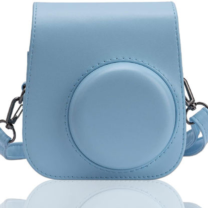 Picture of Frankmate PU Leather Camera Case Compatible with Fujifilm Instax Mini 11 12 Instant Camera with Adjustable Strap and Pocket (Light Blue)