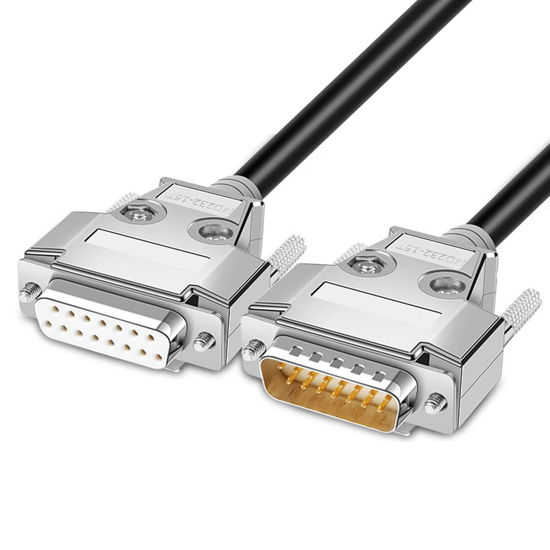 Picture of Jienk 5ft 26AWG DB15 RS232 15 Pin Serial Extension Cable, Male to Female 15-Pin Gold Plated Metal Case Connector Straight Through Cord