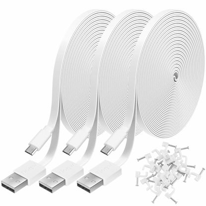 Picture of 3 Pack 16.4FT Power Extension Cable for WyzeCam,WyzeCam Pan,WYZE Cam OG,KasaCam Indoor,NestCam Indoor, Blink, USB to Micro USB Durable Charging and Data Sync Cord for Security Camera(White)