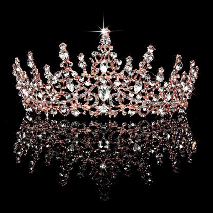 Picture of TOBATOBA Crystal Wedding Tiara for Women Rose Gold Crown Royal Queen Headband Metal Princess Bride Quinceanera Headpieces Birthday Prom Pageant Halloween Costume Cosplay