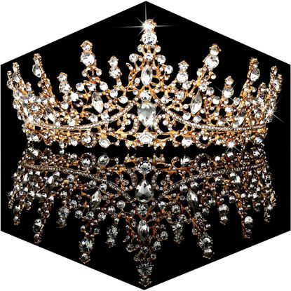 Picture of TOBATOBA Gold Crown Wedding Tiara for Women Queen Crystal Tiaras for Bride Royal Princess Quinceanera Headpieces for Birthday Prom Pageant Halloween Cosplay