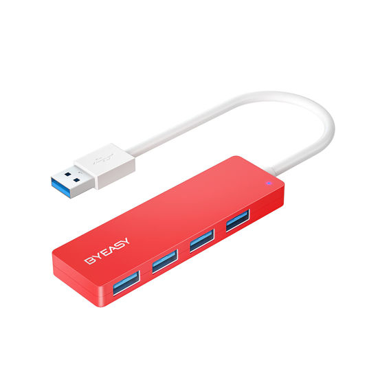 Picture of USB Hub, BYEASY 4 Port USB 3.0 Hub, Ultra Slim Portable Data Hub Applicable for iMac Pro, MacBook Air, Mac Mini/Pro, Surface Pro, Notebook PC, Laptop, USB Flash Drives, Tesla Model 3 and Mobile HDD