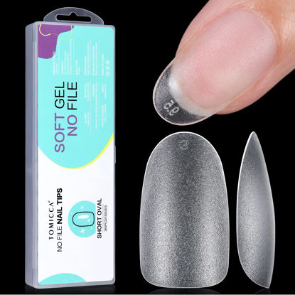 Picture of TOMICCA Short Oval Nail Tips - 15 Size Full Matte Soft Gel Nail Tips, 360PCS Pre-shaped No Need Nail Files and Base Coat Full Cover Nail Tips for Nail Extensions