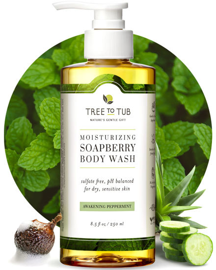 Picture of Tree to Tub Peppermint Body Wash for Sensitive Skin & Dry Skin - pH Balanced Moisturizing Body Wash, Hydrating Sulfate Free Vegan Body Soap for Women & Men w/Organic Shea Butter, Natural Aloe Vera