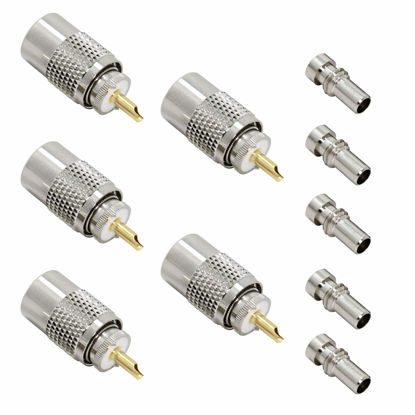 Picture of PL 259 Connectors, 5-Pack PL-259 UHF Male Solder Connector Plug with Reducer, Teflon Material 50ohm for RG59, RG8, RG8x, LMR-400, RG-213 Coaxial Cable Compatiable with Ham Radio Antenna