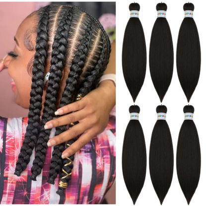 Picture of Pre stretched Braiding Hair Black Braiding Hair Pre stretched 16Inch By Leticia Packs of 6