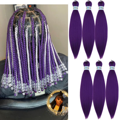 Picture of Pre stretched Braiding Hair 16inch Purple Braiding Hair Pre stretched By Leticia Packs of 6