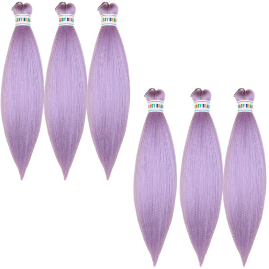 Picture of Light Purple Braiding Hair Pre Stretched Kanekalon Prestretched Braiding Hair 16inch Packs of 6