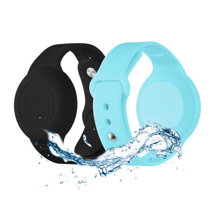 Picture of Waterproof AirTag Bracelet for Kids(2 Pack) - Soft Silicone Air tag Wristband Kids, Lightweight Airtag Watch Band GPS Tracker Holder Hidden for Child Compatible with Apple Airtag (Black/Light bLue)