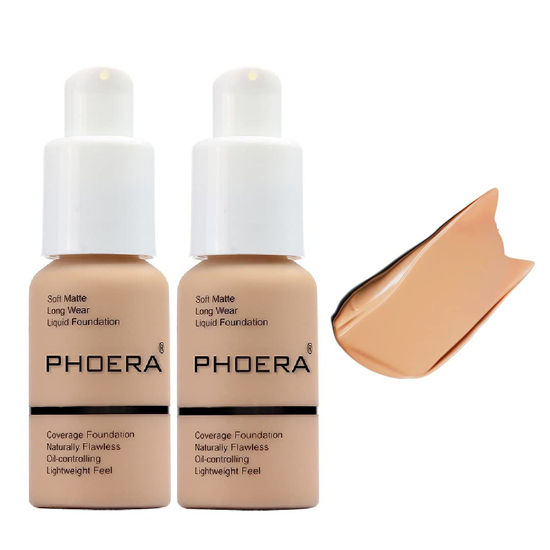 Picture of 2 Pack PHOERA Foundation,Flawless Soft Matte Liquid Foundation,Durable Waterproof Oil Control Concealer Foundation Makeup.(104 Buff Beige)