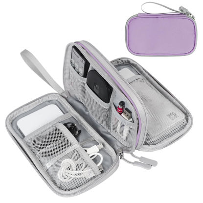 Picture of FYY Electronic Organizer, Travel Cable Organizer Bag Pouch Electronic Accessories Carry Case Portable Waterproof Double Layers Storage Bag for Cable, Charger, Phone, Earphone, Medium Size- Lavender