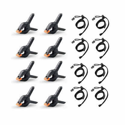 Picture of Lidlife 16 Clips Include 8 Heavy Duty Spring Clips, 8 Backdrop Background Clip Holders, Adjustable Elastic Nylon Photo Clips, for Photography and Video Studio Shooting