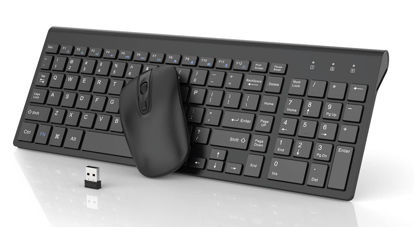 Picture of Wireless Keyboard Mouse Combo, Energy Saving Silent Ultra - Thin Full Sized Wireless Keyboard Mouse 3 Level DPI Adjustable Mouse for Computer, Laptop and Desktop