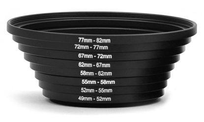 Picture of CamDesign 8pcs Metal 82mm,77mm,72mm,67mm, 62mm,58mm,55mm,52mm,49mm Step Up Rings Lens Adapter Filter Set Compatible with Digital SLR Camera