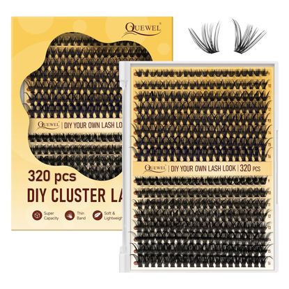 Picture of QUEWEL Lash Clusters 320Pcs Cluster Lashes 35D+45D D Curl Lash Clusters Mix9-16mm Individual Eyelashes Clusters Wispy DIY Eyelash Extension Thin Band Soft to Use at Home (35D+45D D Mix9-16)