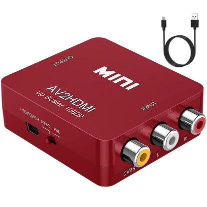 Picture of ABLEWE RCA to HDMI,AV to HDMI Converter, 1080P Mini RCA Composite CVBS Video Audio Converter Adapter Supporting PAL/NTSC for TV/PC/ PS3/ STB/Xbox VHS/VCR/Blue-Ray DVD Players, Red