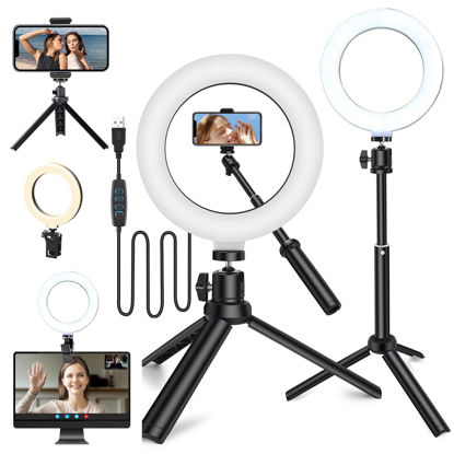 Picture of Selfie Ring Light with Tripod Stand for Zoom Meeting, Dimmable Desktop LED Clip on Video Light, 6.3'' Lighting Kit Gifts for Live Streaming/Laptop Video Conference/Makeup/Vlog/YouTube/Tiktok Black