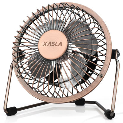 Picture of xasla 4 Inch Small USB Desk Fan, Mini Quiet Fan with Metal Construction & Strong Airflow & 360°Adjustable Tilt Angle, Personal Cooling Fan for Desktop Office (Bronze)