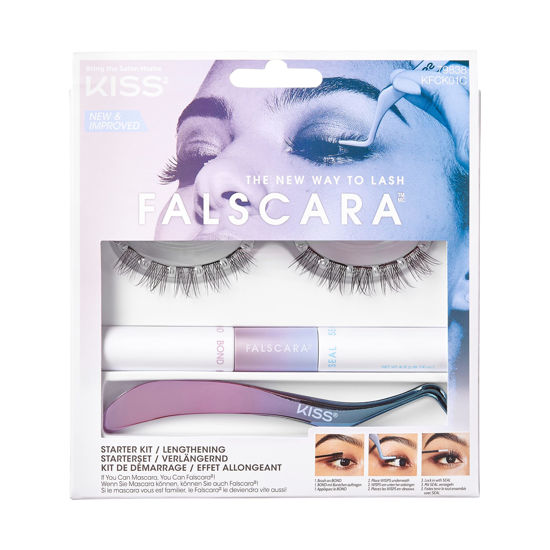 Picture of KISS Falscara DIY Lash Extension Starter Kit With 10 Eyelash Lengthening Wisps, Applicator and Bond & Seal - Artificial Featherlight Synthetic Reusable Lash Clusters with Super Hold Microbands