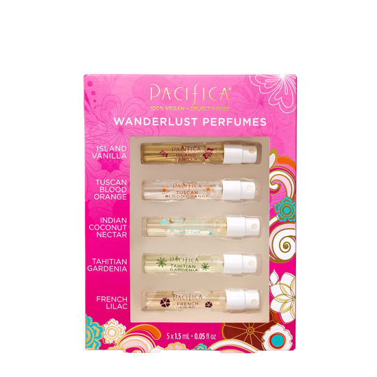 Picture of Pacifica Beauty, Wanderlust Spray Perfume Trial Set, Featuring Island Vanilla Mini, 5 Scents, Fragrance Sampler Gift Set, Natural + Essential Oils, Clean, Vegan + Cruelty Free