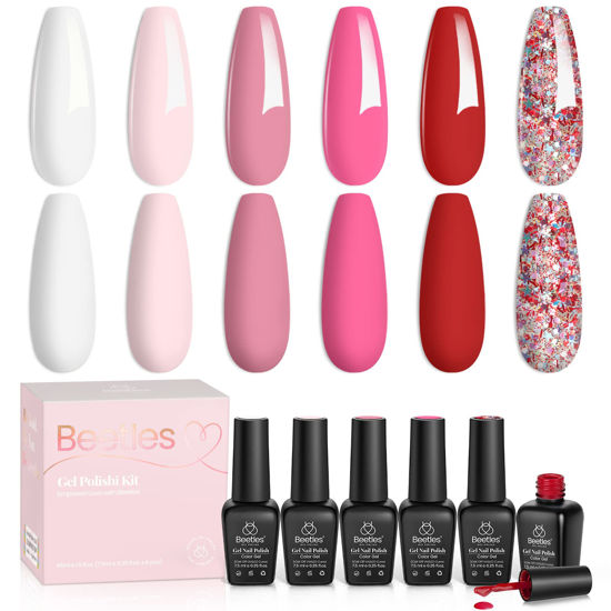 Picture of Beetles Gel Nail Polish Set -6 Colors Pink Rose Red Gel Polish Nail Kit Fall in Love Collection Glitter Pink Gel Soak Off Uv LED Nail Lamp Manicure Kit Gifts for Women