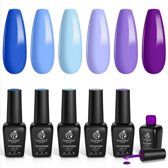 Picture of Beetles Blue Purple Gel Nail Polish Set - 6 Pcs Aquamarine Mermaid Gel Polish Set, Soak Off UV LED Nail Lamp Cured Base and Top Coat Needed Starter Varnish Salon Design Gift Set