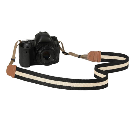 Picture of MoKo Camera Strap, Cotton Woven Camera Strap, Adjustable Universal Neck & Shoulder Strap for Video Camcorder, Binoculars, and Nikon/Canon/Sony/Minolta/Panasonic/SLR/DSLR Digital Cameras, Black & Beige