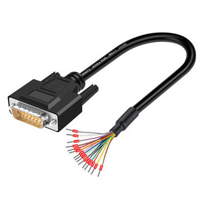 Picture of ANMBEST DB15 Male Solderless Breakout Connector with 5Ft 26AWG Replacement Cable, Plastic Shell RS232 D-SUB Serial to 15-Pin Port Terminal Male Adapter Connector Breakout Board