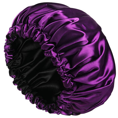 Picture of YANIBEST Silk Bonnet for Sleeping Satin Bonnet Hair Bonnets for Black Women and Men Double Layer Ajustable Bonnet for Curly Braids Hair